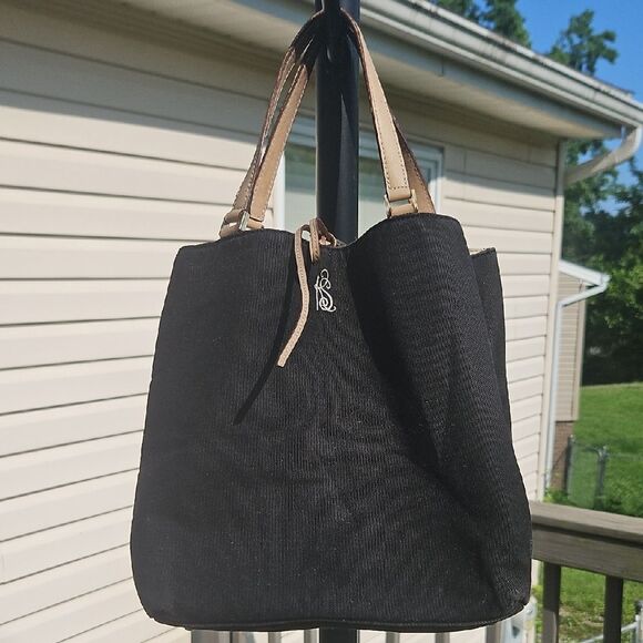 Kate Spade Floral Lined Black Canvas Tote Bag - Picture 1 of 8
